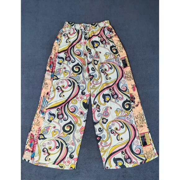 NWOT La Prestic Ouiston 100% Silk Paisely Print Pants Sz 0/S Beige/Pink Boho - Picture 1 of 9